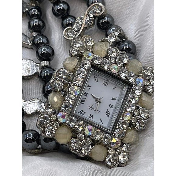 Quartz Rhinestone Encrusted and Beaded Wristband Bracelet Style Watch - Picture 7 of 10